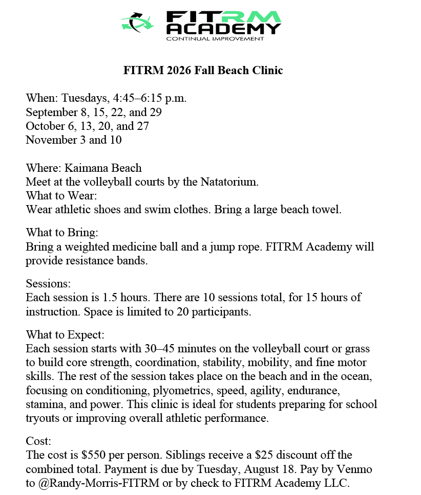 FITRM 2026 Fall Beach Clinic